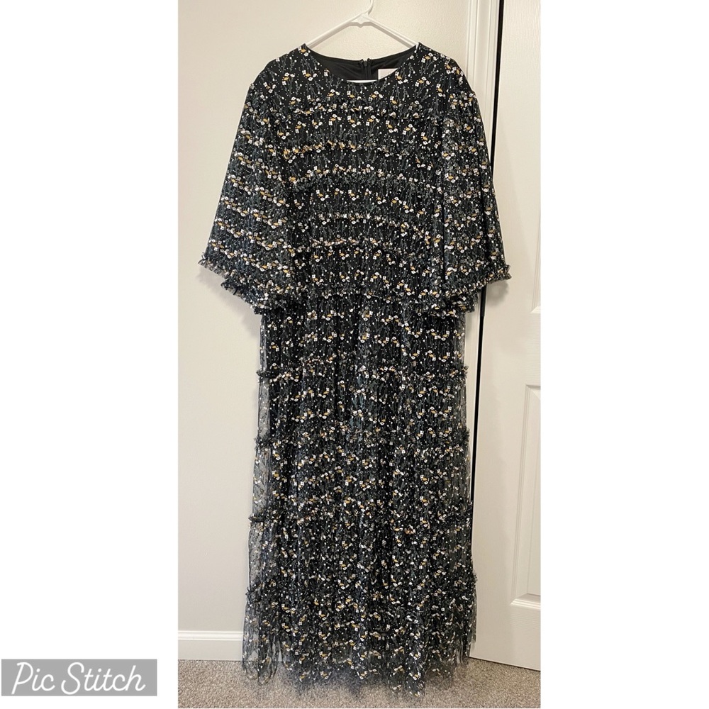 Dainty Jewells Boutique Modest Black Floral Tulle Ruffle Maxi Dress Size 3X